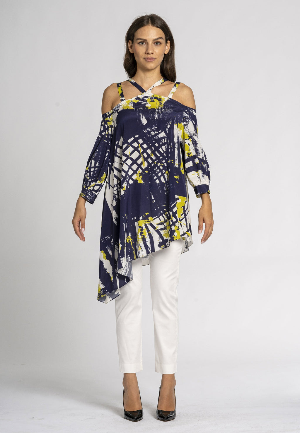 Oversized kaftan top met print in groen en blauw