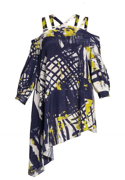 Oversized kaftan top met print in groen en blauw