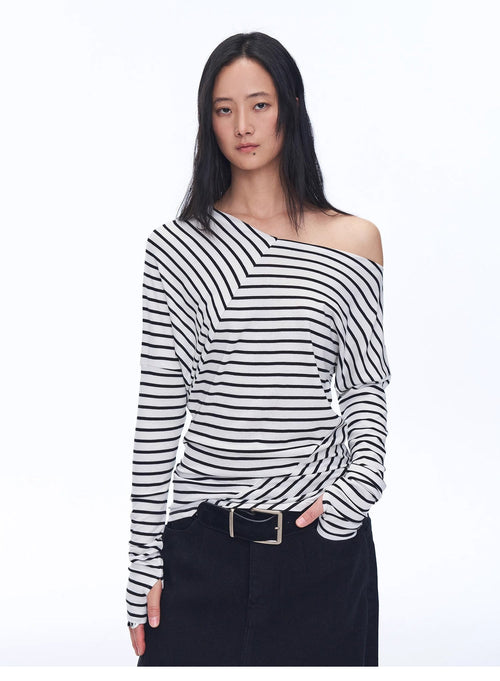 Off-Shoulder Top Lyocell Wolmix Gestreept