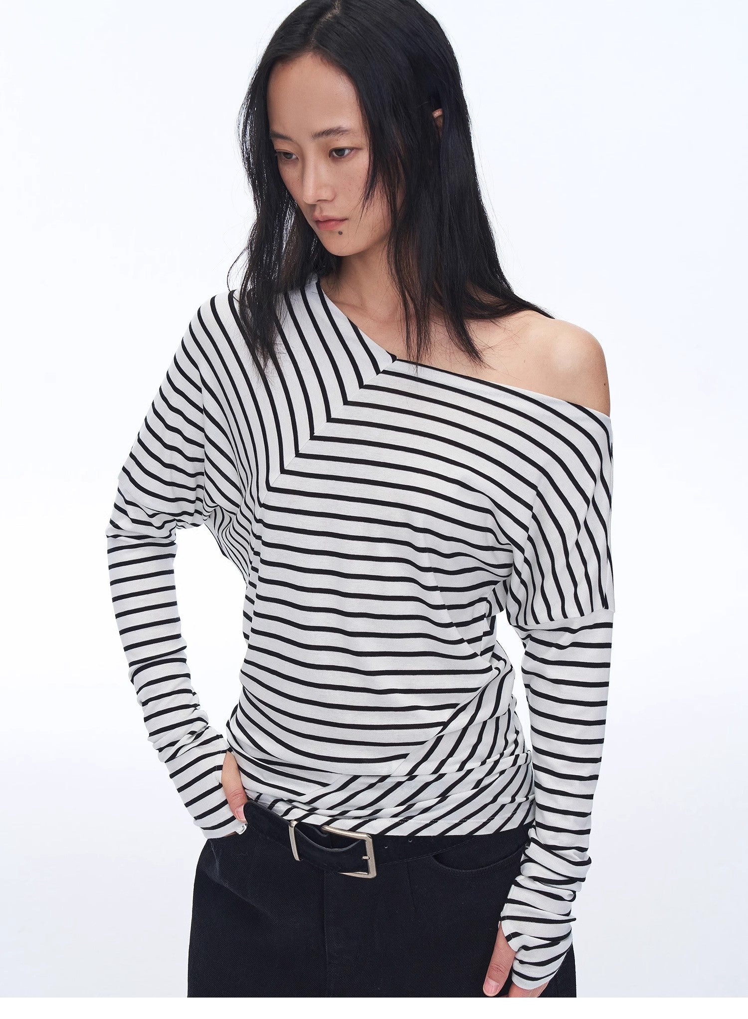 Off-Shoulder Top Lyocell Wolmix Gestreept
