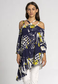 Oversized kaftan top met print in groen en blauw