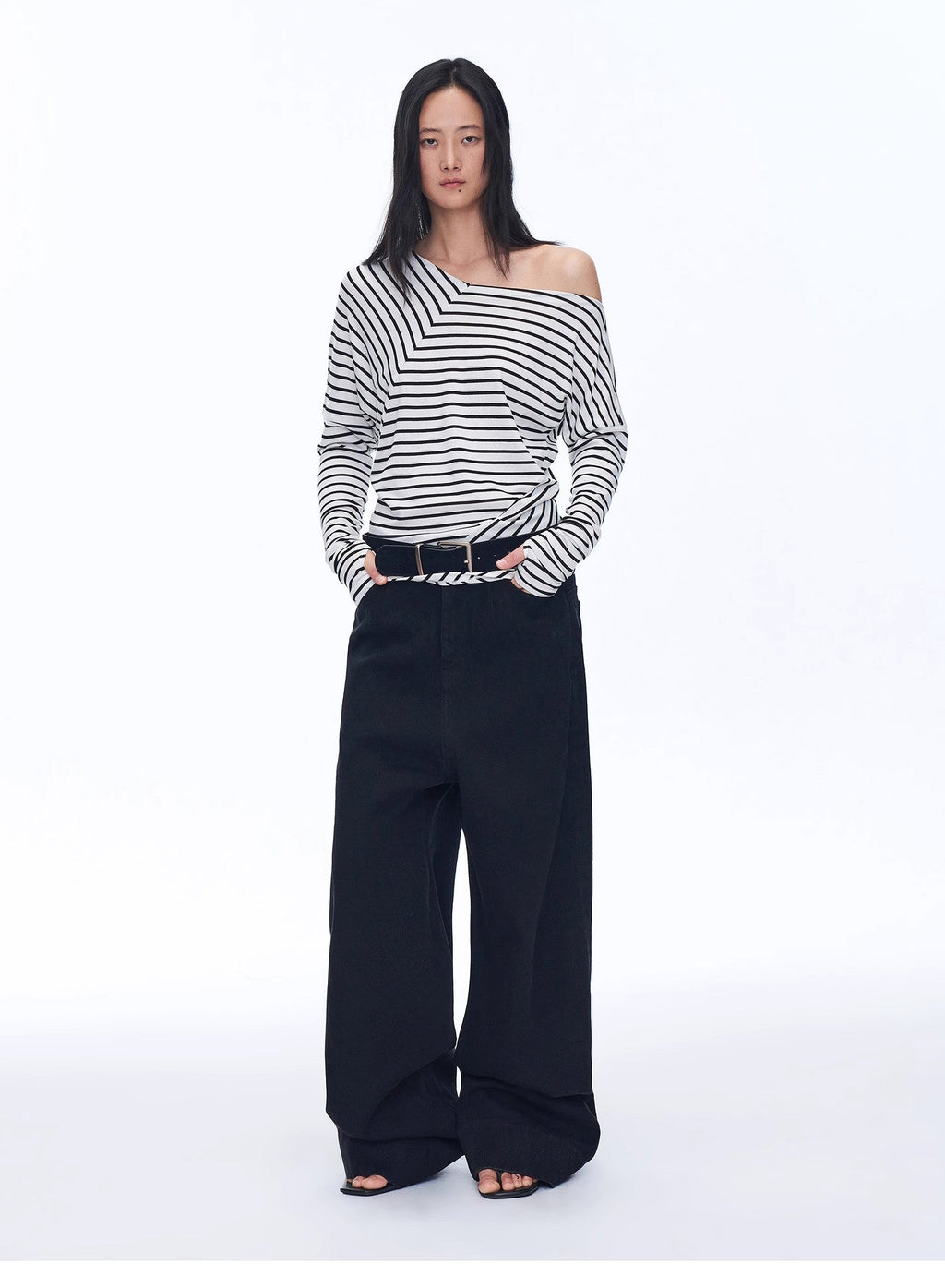 Off-Shoulder Top Lyocell Wolmix Gestreept