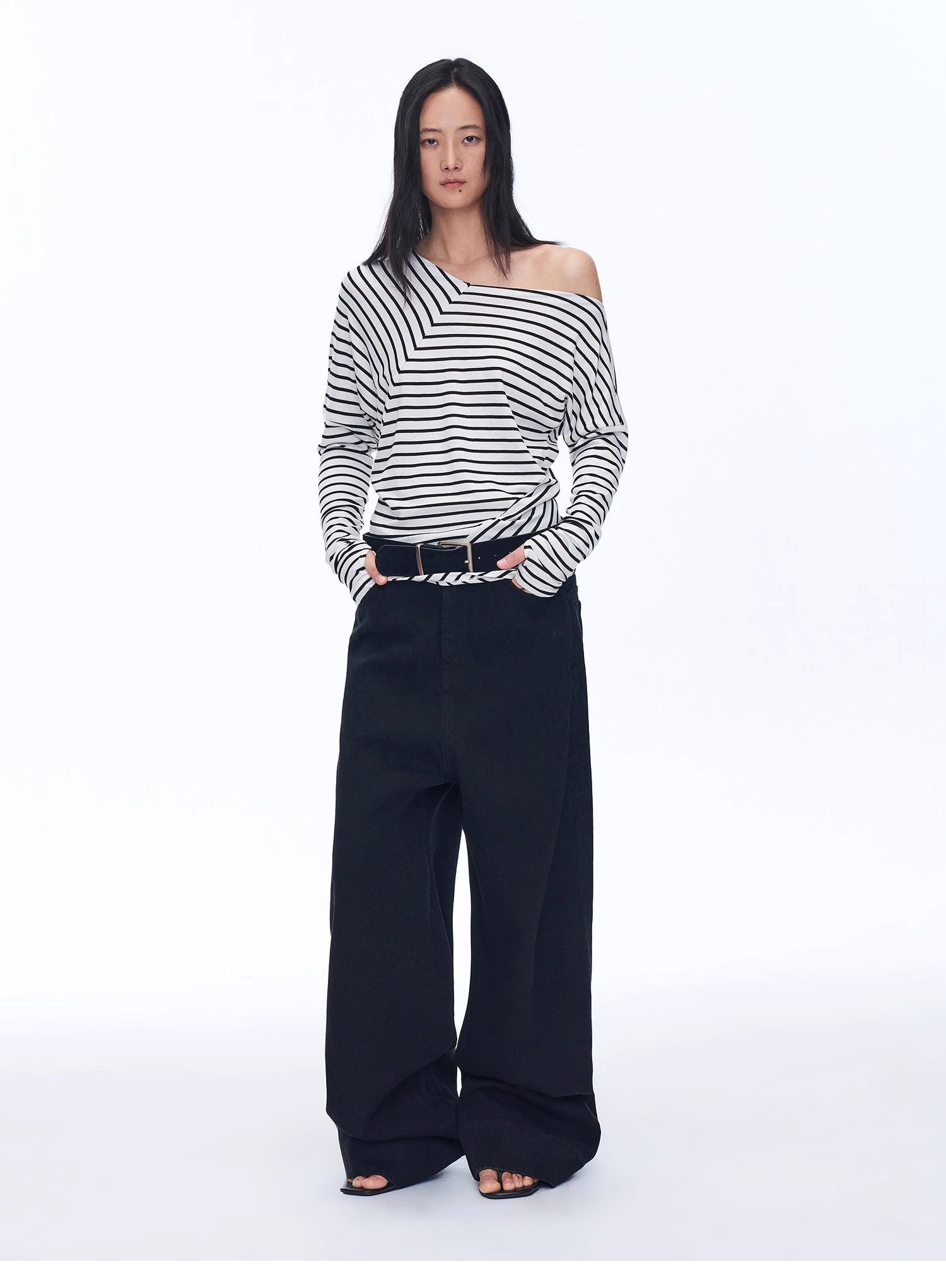 Off-Shoulder Top Lyocell Wolmix Gestreept