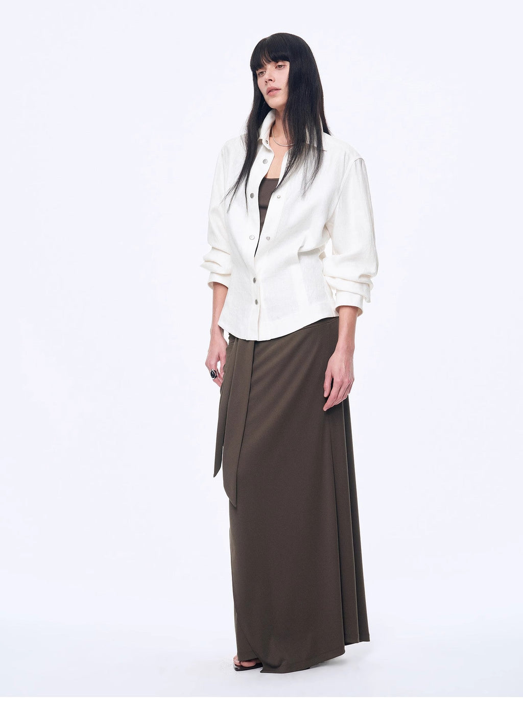 Luchtig linnen twill blouse met taillerende plooien