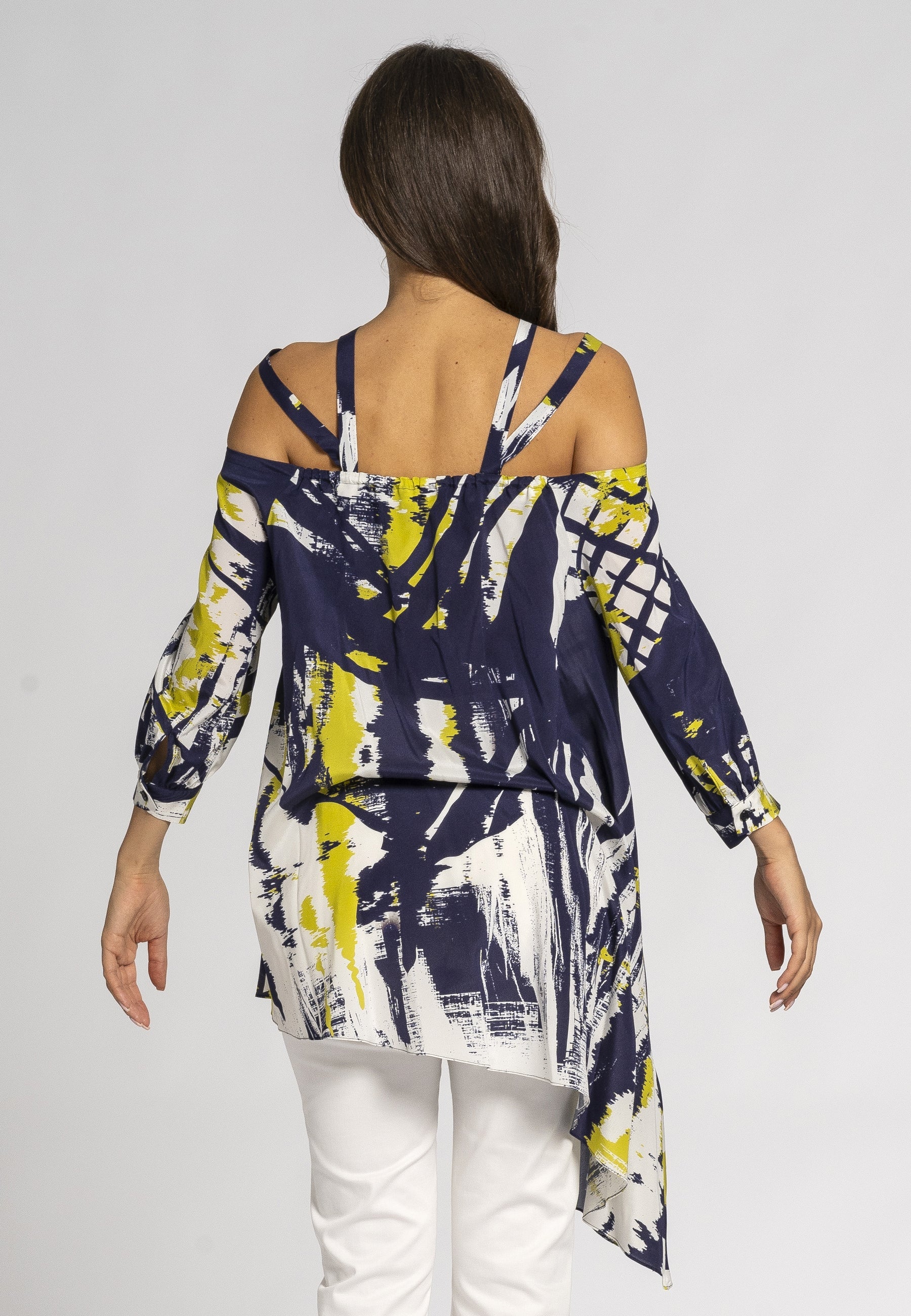 Oversized kaftan top met print in groen en blauw