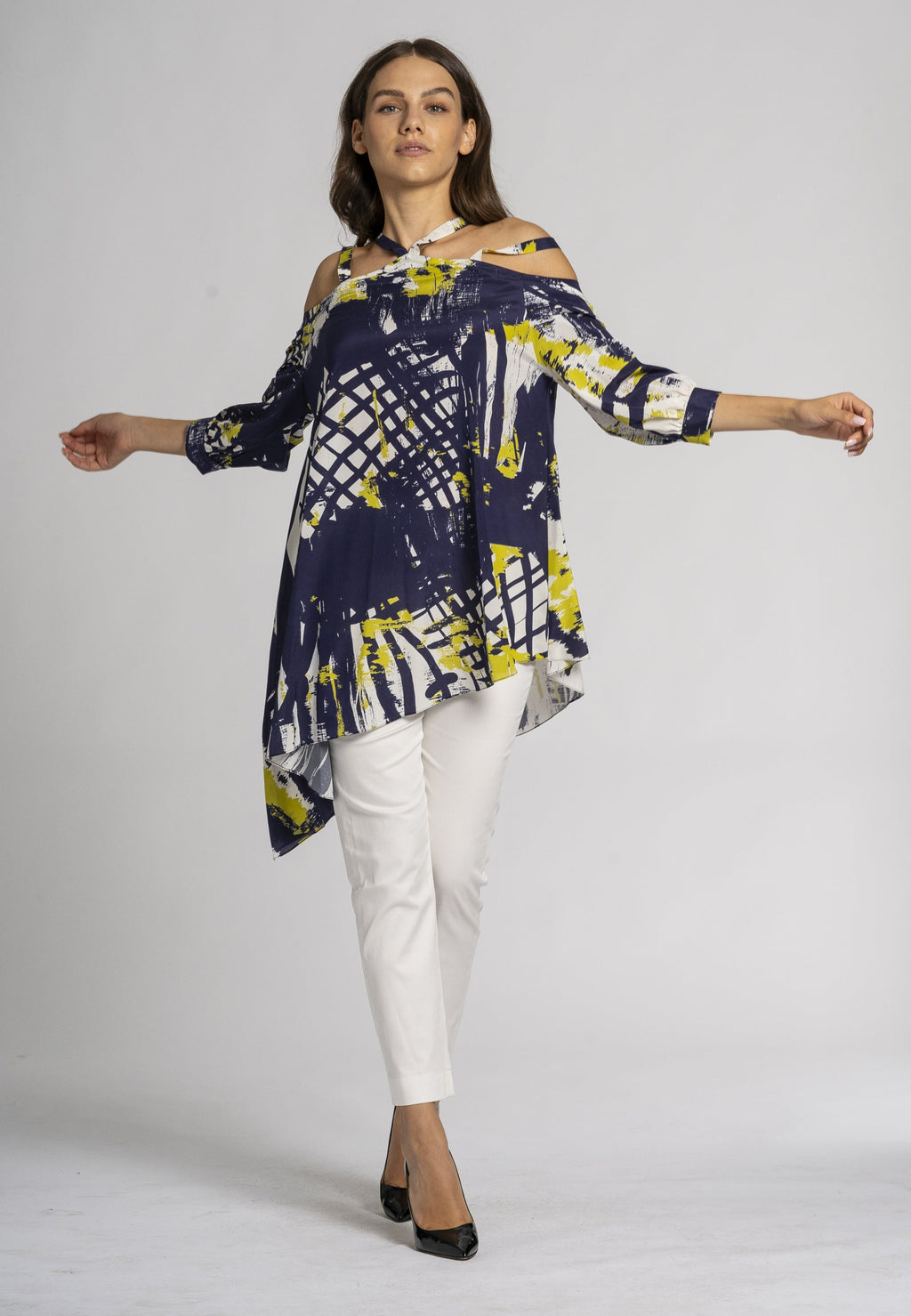 Oversized kaftan top met print in groen en blauw