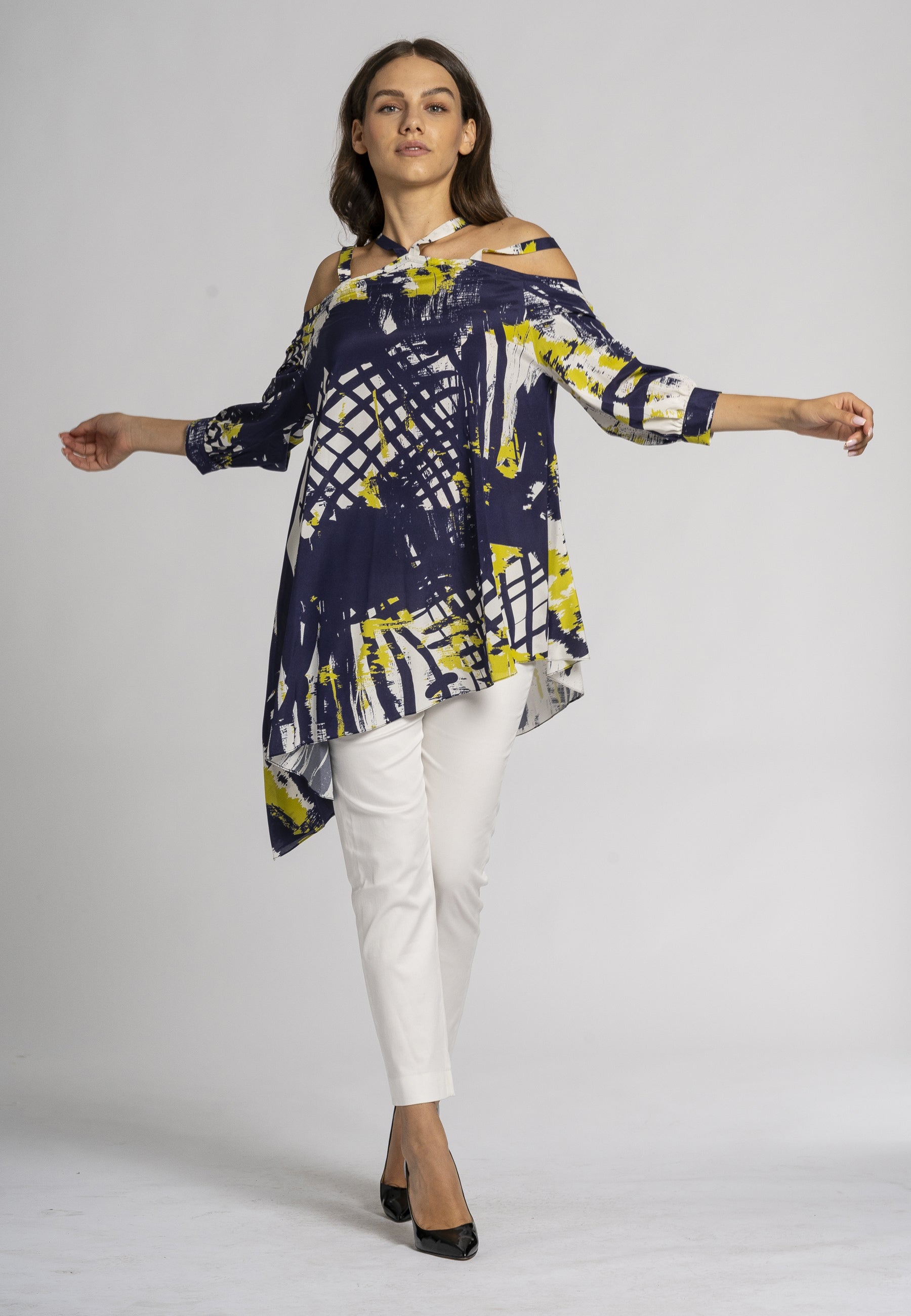Oversized kaftan top met print in groen en blauw