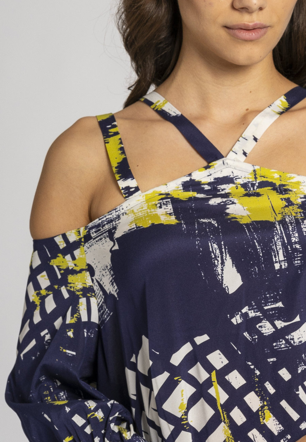 Oversized kaftan top met print in groen en blauw