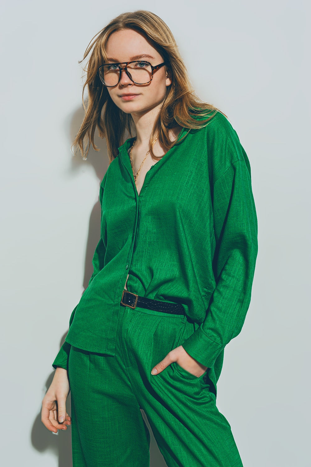 Losvallend katoenen blouse in groen