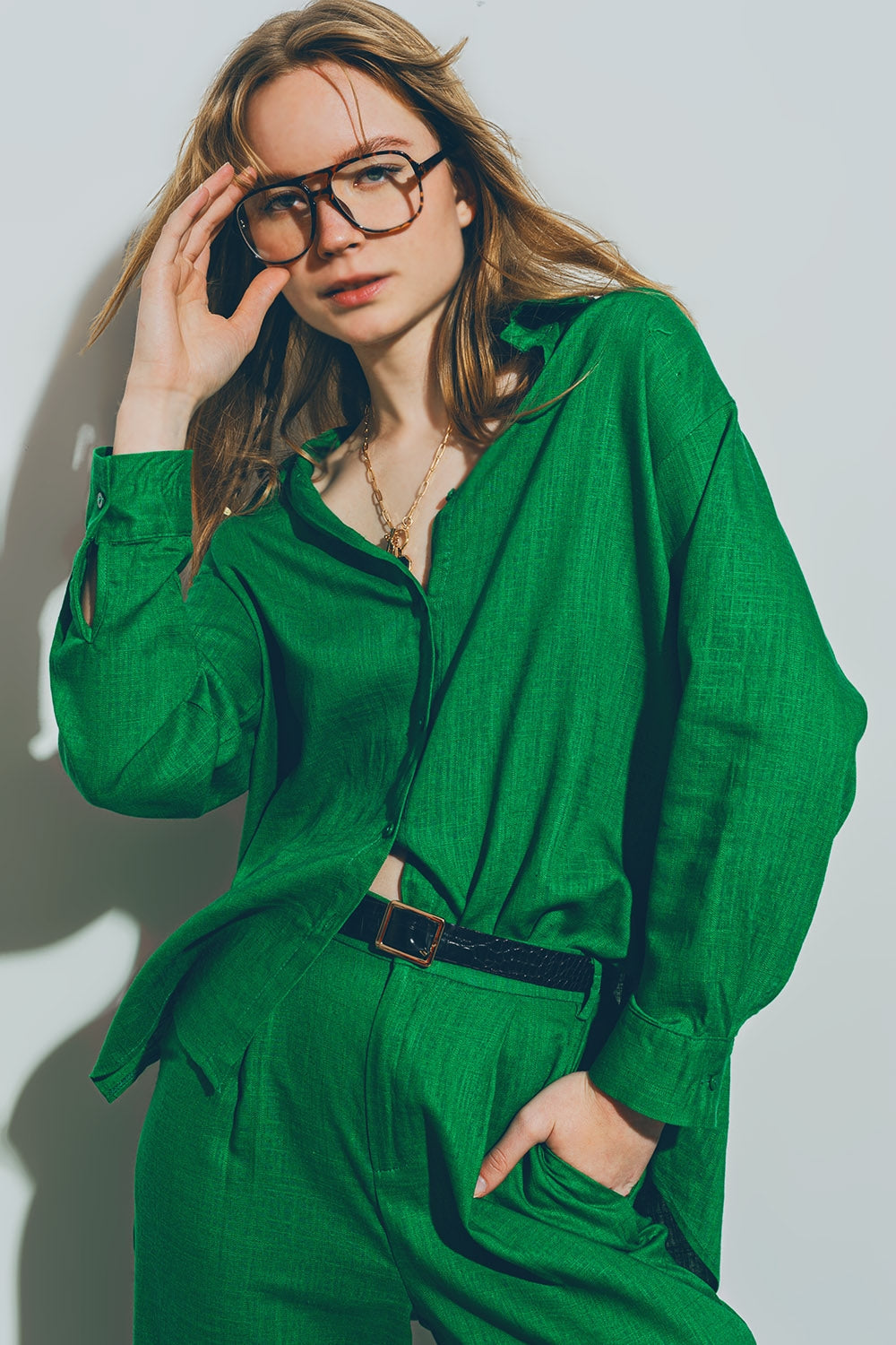 Losvallend katoenen blouse in groen