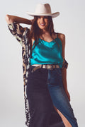 Satijnen cop top in turquoise met v-hals