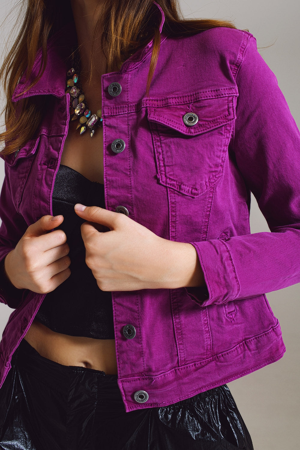 Slim fit denim jack in fuchsia