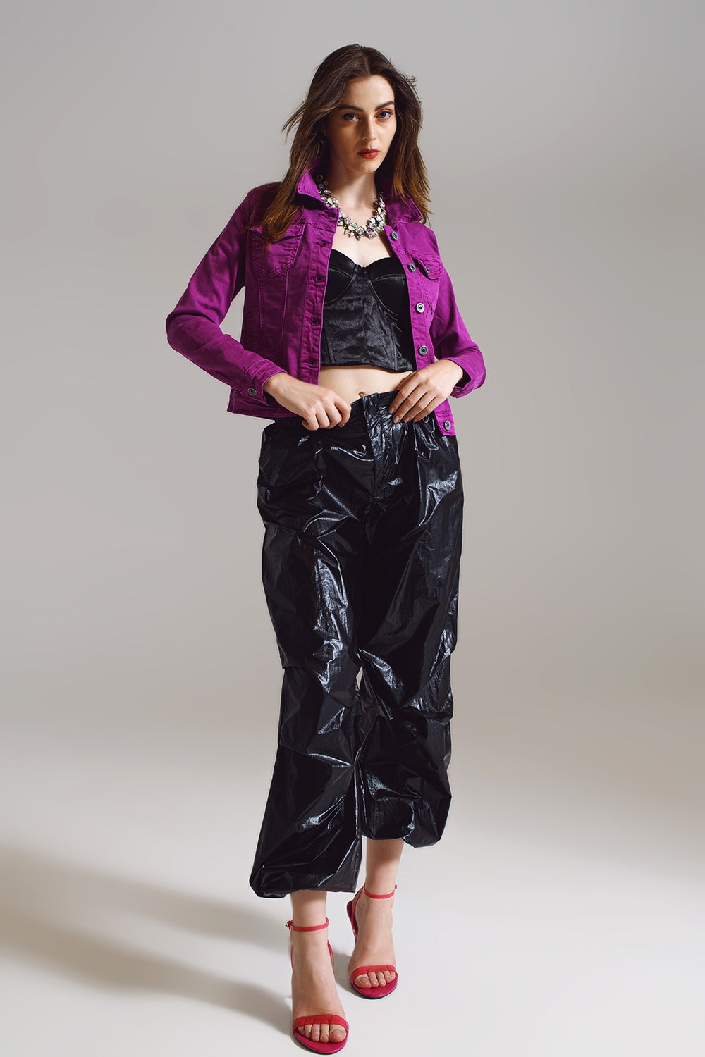 Slim fit denim jack in fuchsia