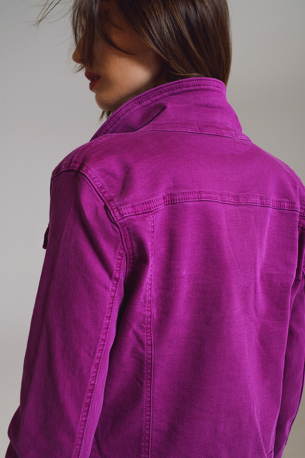 Slim fit denim jack in fuchsia