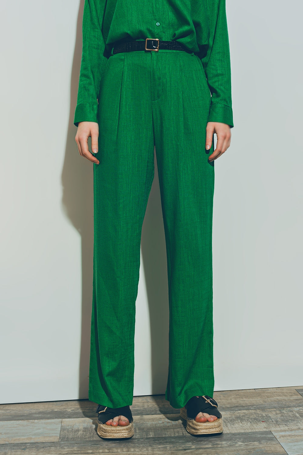 Getailleerde wide leg broek in katoen in groen