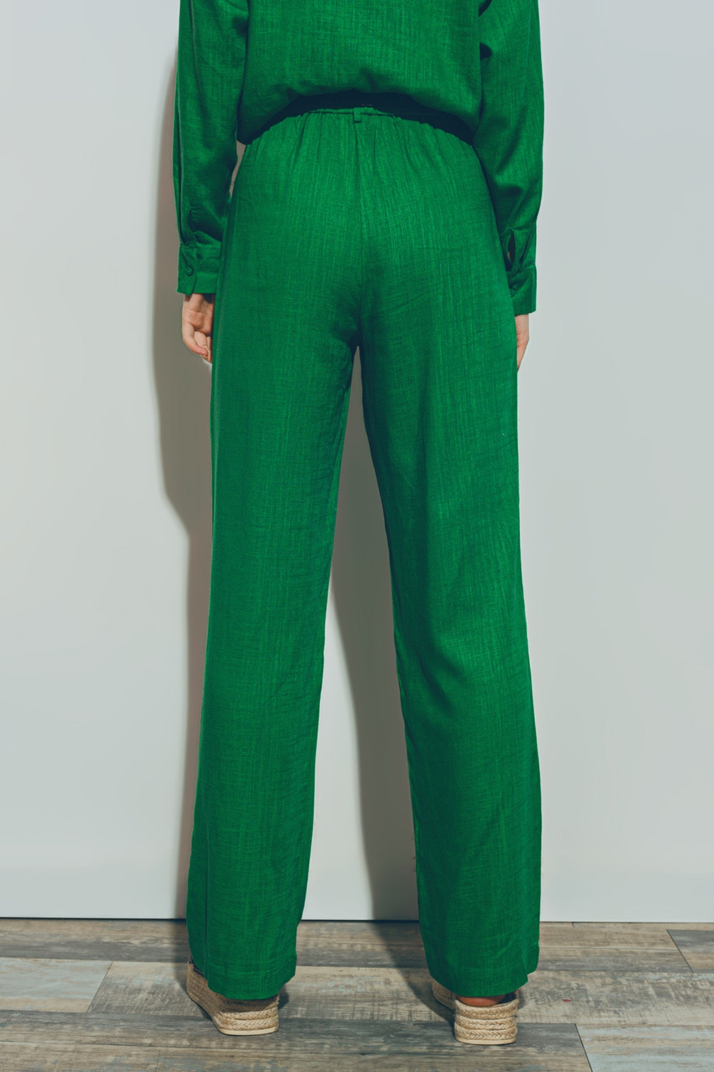 Getailleerde wide leg broek in katoen in groen