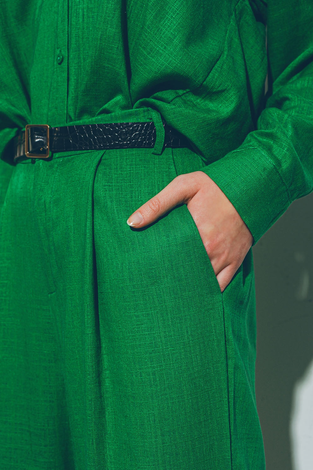 Getailleerde wide leg broek in katoen in groen